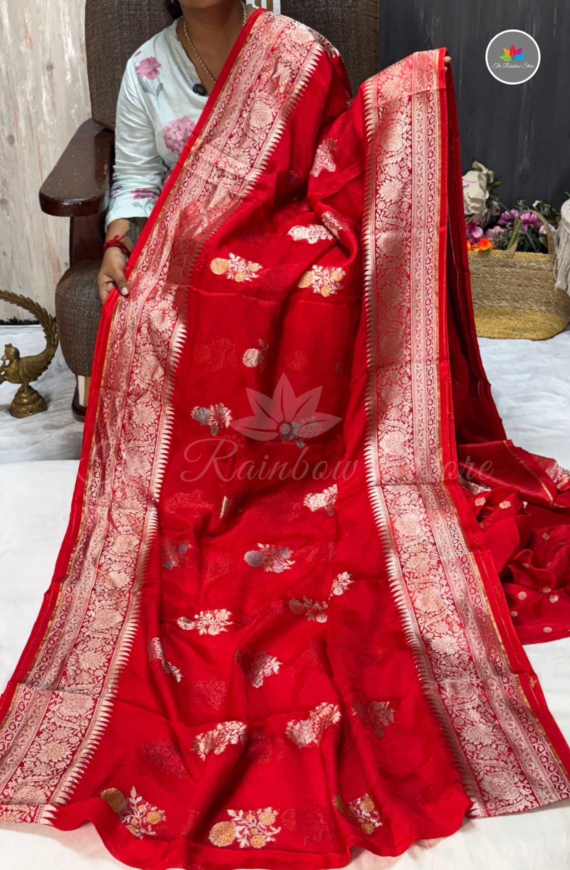 Manipur Kota Silk Saree - Red