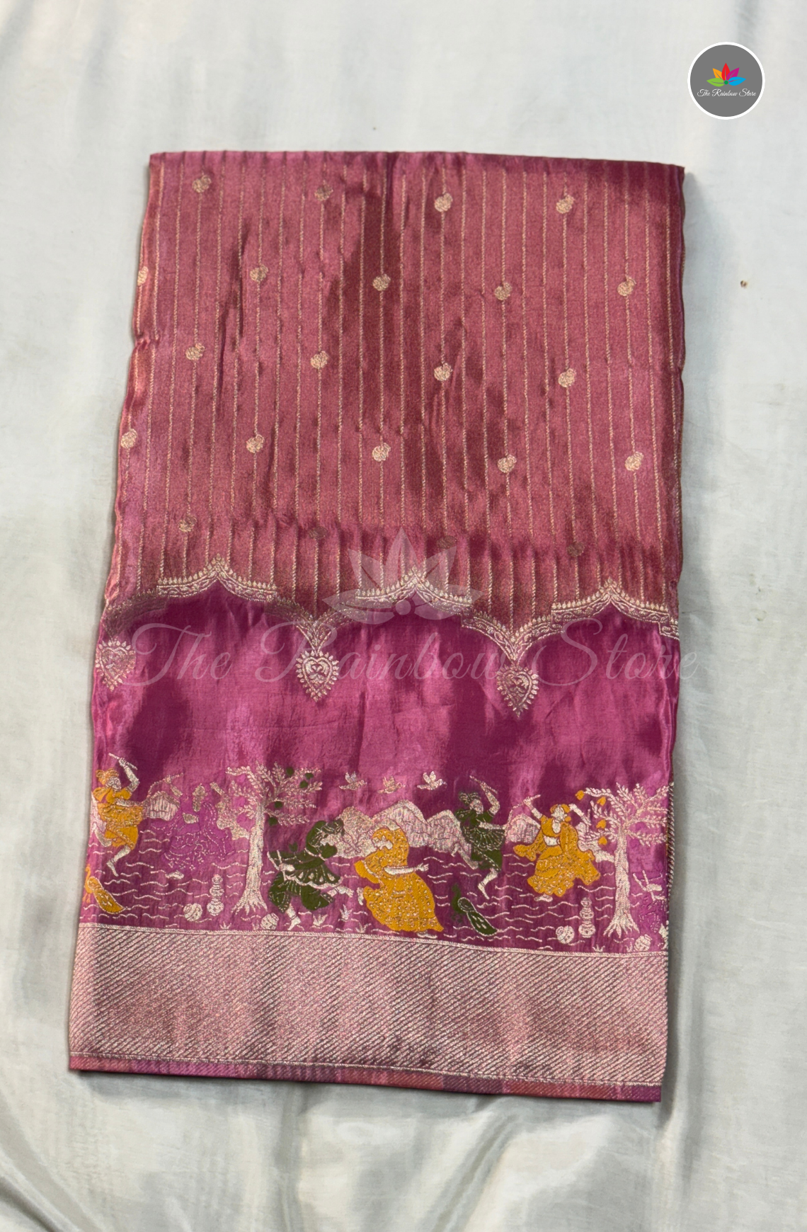 Imported Satin Tissue Mushru Saree - Mauve Pink with Silver Zari