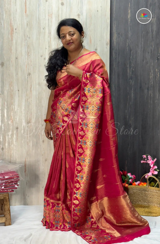Meena Tissue Saree - Dark Pink