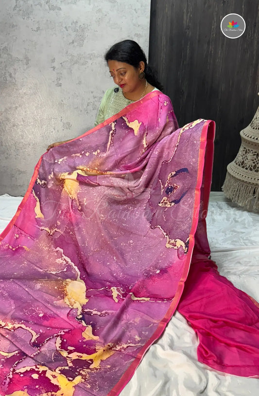Mulbar Soft Silk Saree with Digital Prints - Lavender