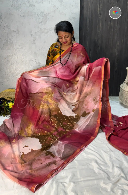 Mulbar Soft Silk Saree with Digital Prints - Kumkum Red