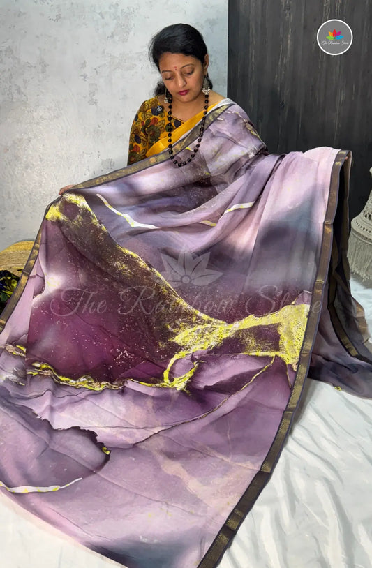 Mulbar Soft Silk Saree with Digital Prints - Velvet