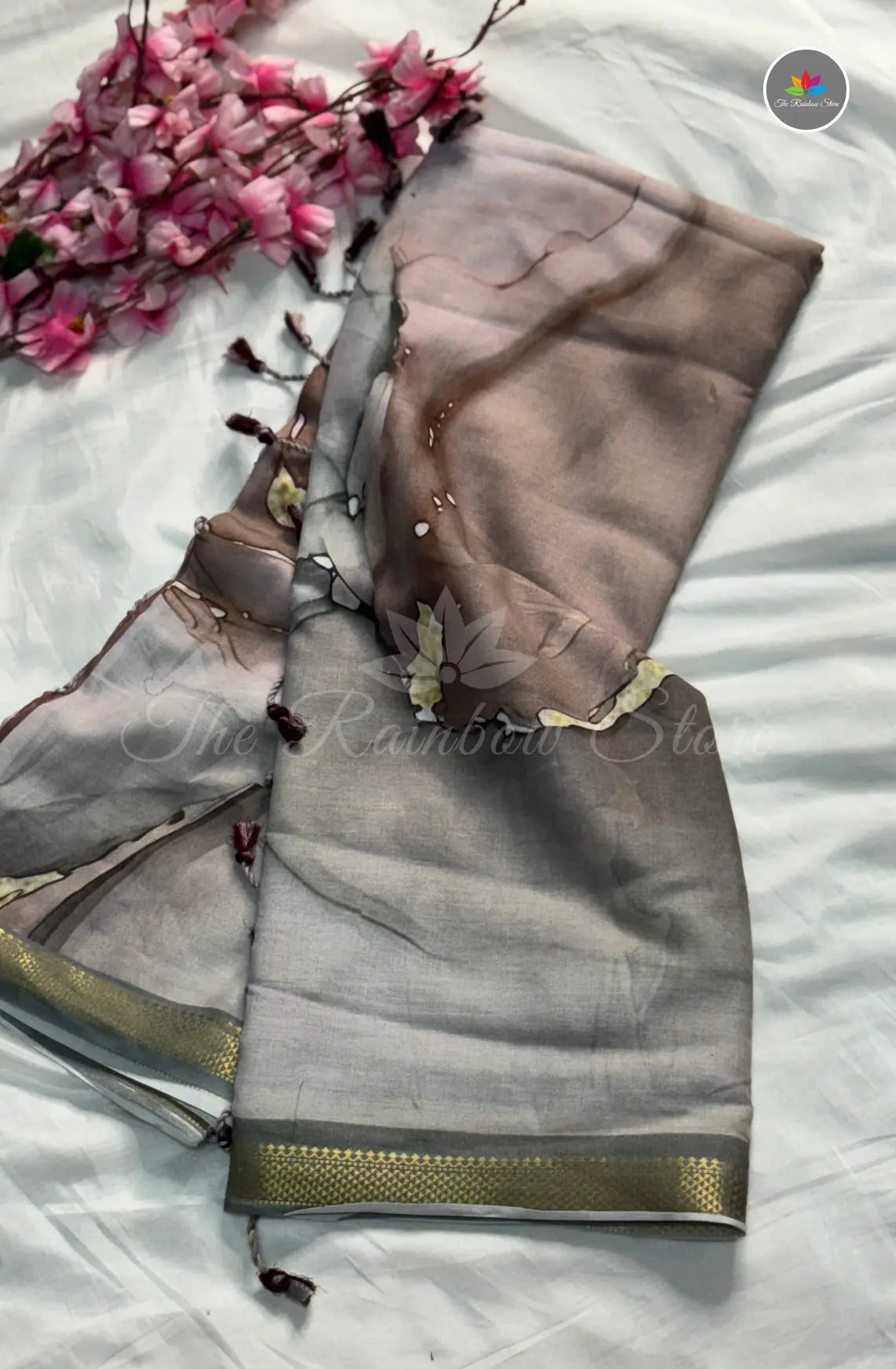 Mulbar Soft Silk Saree with Digital Prints - Ash Grey