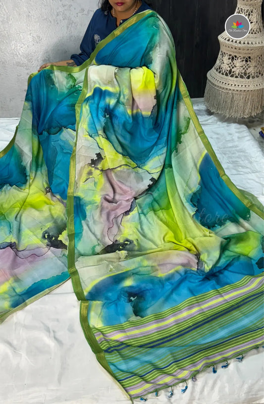 Mulbar Soft Silk Saree with Digital Prints - Blue