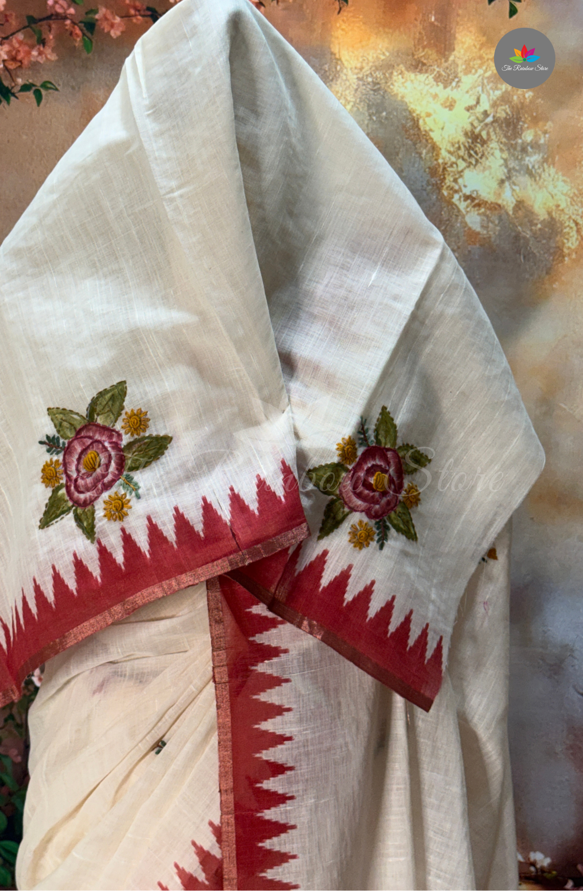 Desi Linen Saree With Knot Work - Off White