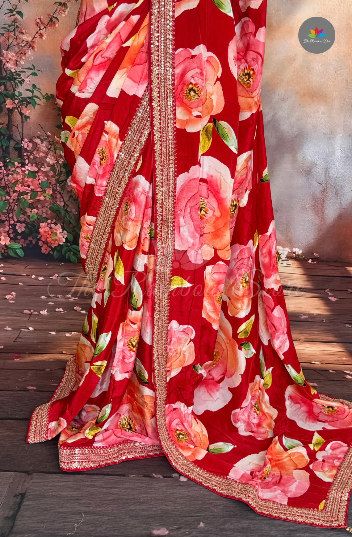 Pure Satin With Sabyasachi Borders - Deep Red