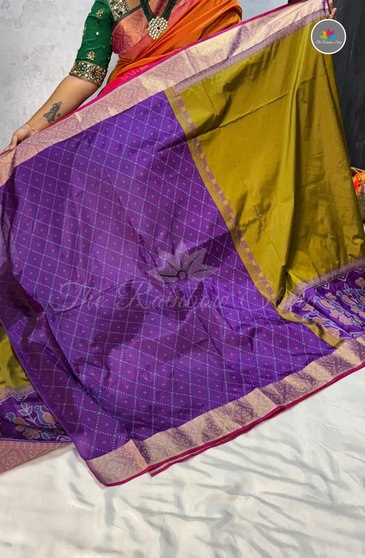 Elegant Patola Semi Silk Saree - Olive Green
