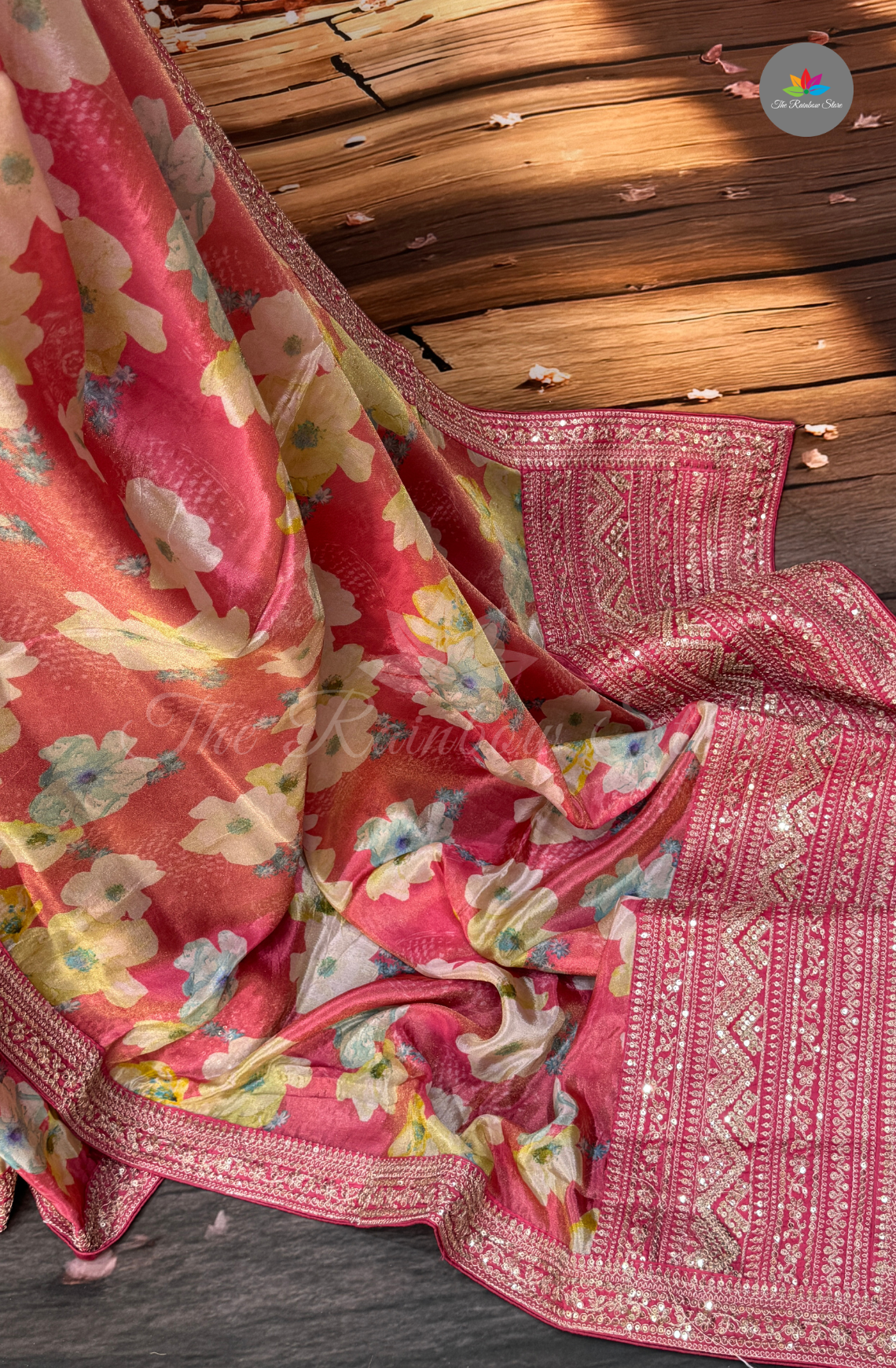 Pure Satin With Sabyasachi Borders - Pink