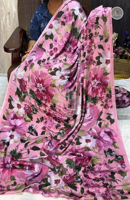 Premium Crepe Saree - Pink