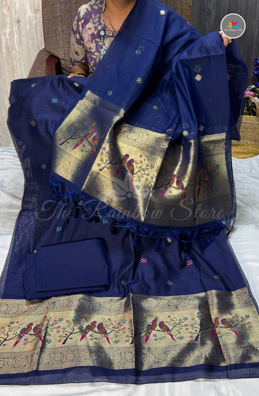 Premium Jamdani Salwar Material Set – Navy Blue (Unstitched)o