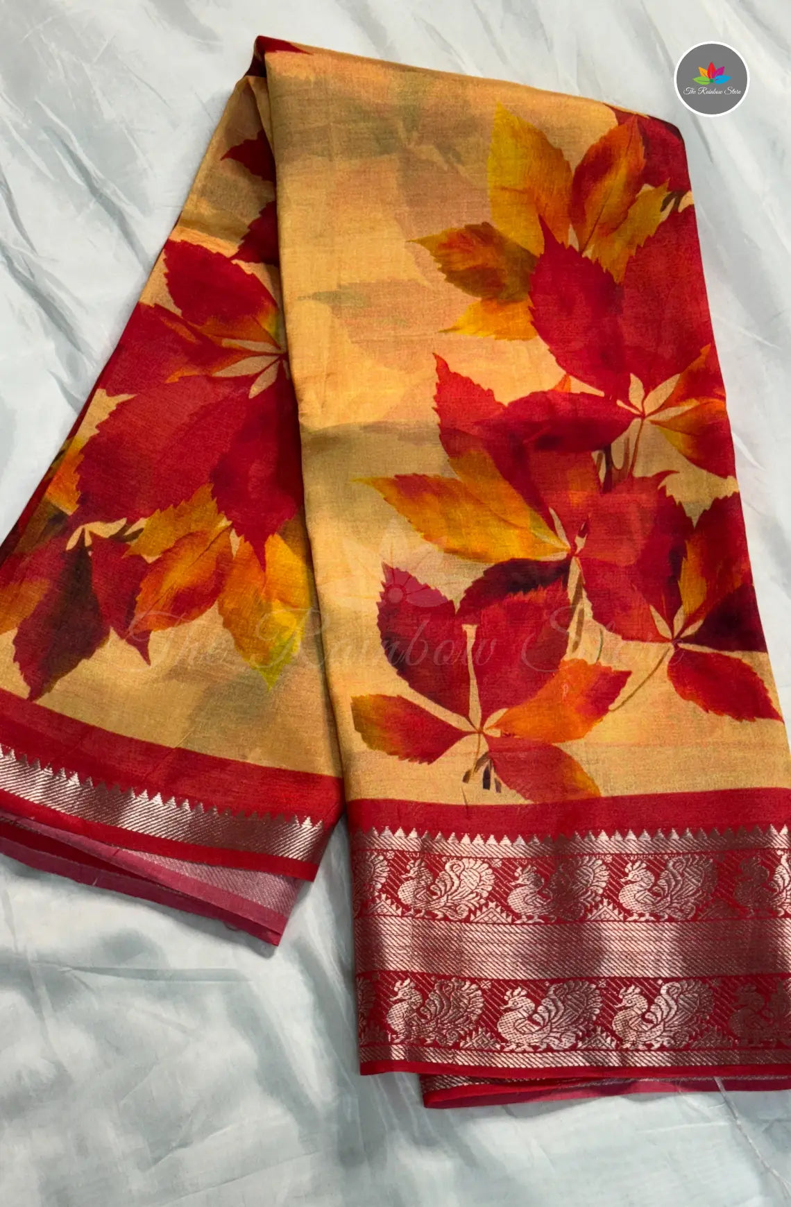 Premium Mangalagiri Pattu With Big Border - Mustard Yellow With Red
