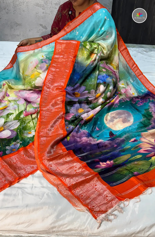 Premium Mangalagiri Pattu with Big Border - Aqua Blue