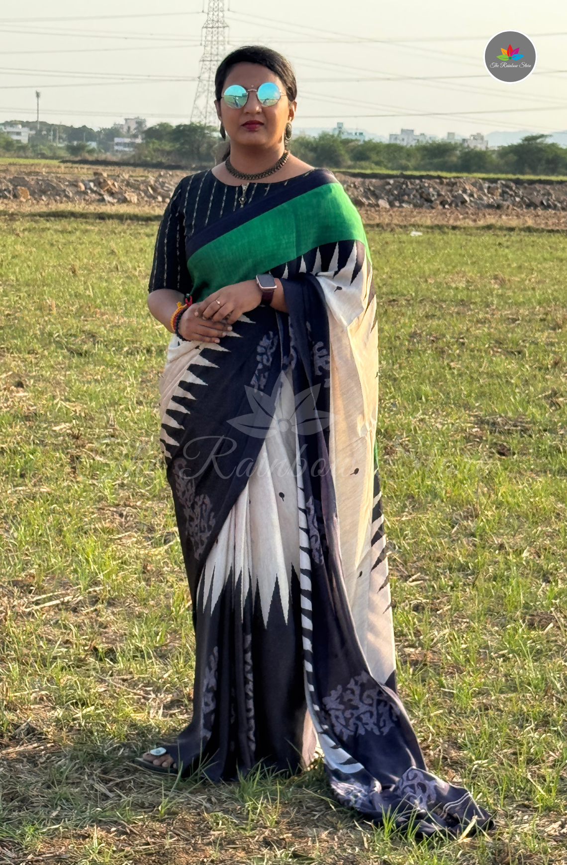 Pure Crepe Saree - Black & White