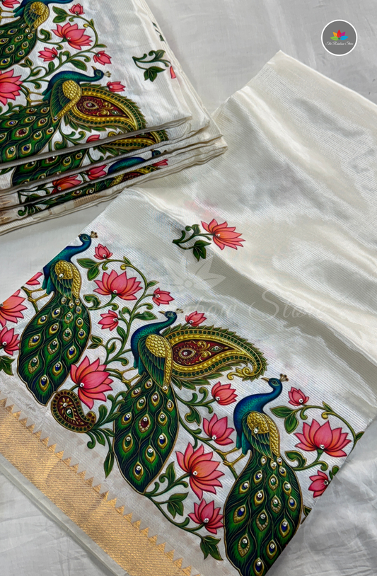 Pure Mangalagiri Pattu with Tanjore Prints - Tussar