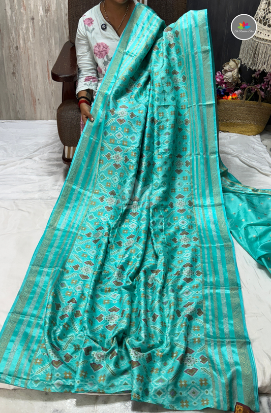 Pure Patola Saree - Aqua Blue