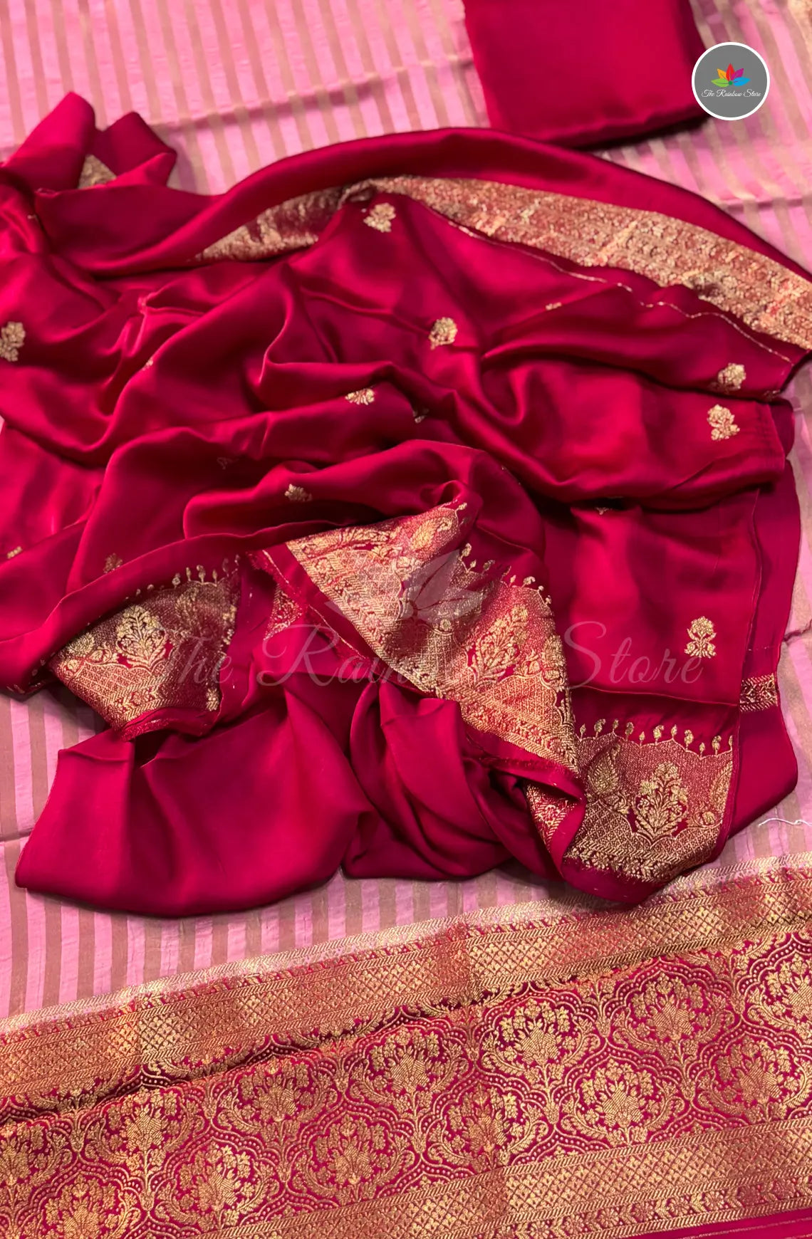 Pure Satin Mushru Dress Material (3 Piece Set ) - Pink