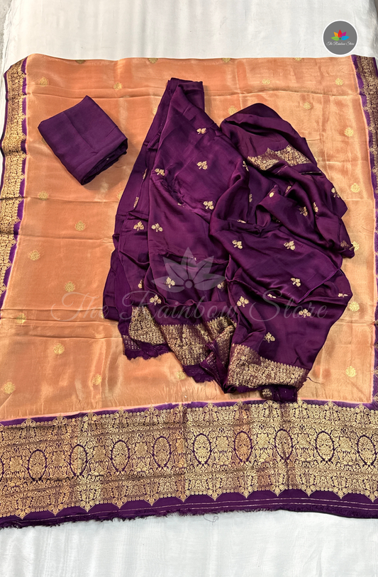 Pure Satin Mushru Silk (3 Piece Set ) - Peach Gold