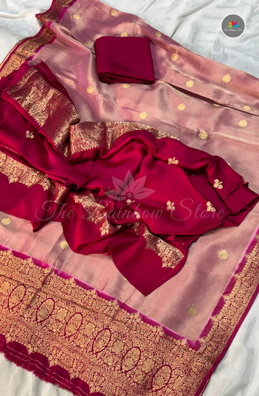 Pure Satin Mushru Silk (3 Piece Set ) - Dark Pink