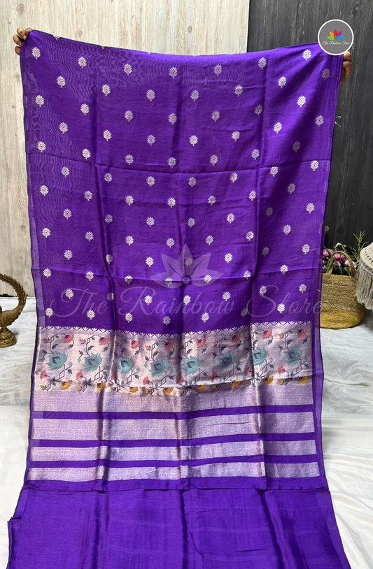 Pure Tussar 3-Piece Salwar Set (Unstitched) - Purple