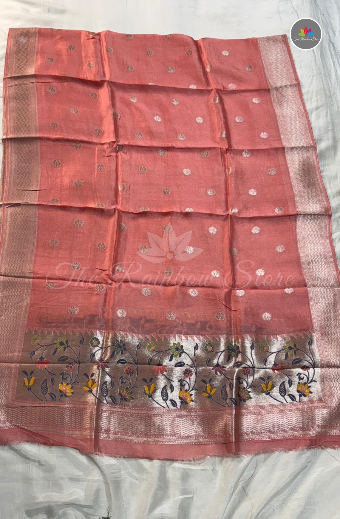 Pure Tusser 3 Piece Salwar Material Set (Unstitched) - Peach