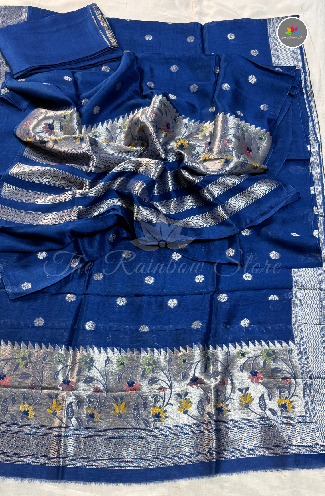 Pure Tusser 3 Piece Salwar Material Set (Unstitched) - Royal Blue