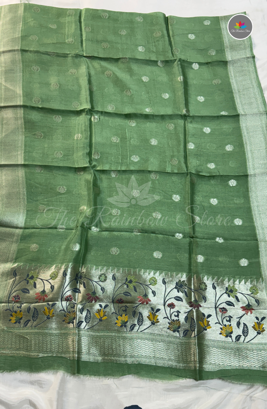 Pure Tusser 3 Piece Salwar Material Set (Unstitched) - Sage Green