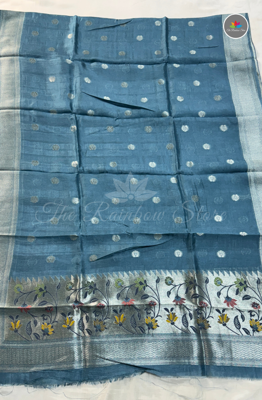 Pure Tusser 3 Piece Salwar Material Set (Unstitched) - Sky Blue