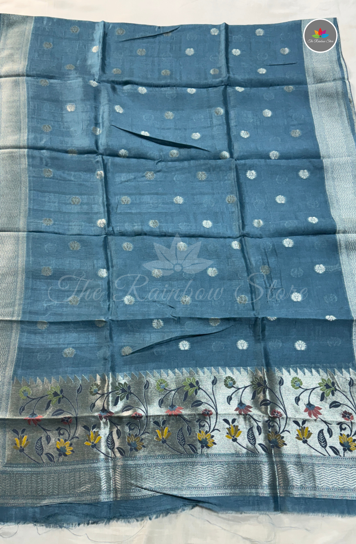 Pure Tusser 3 Piece Salwar Material Set (Unstitched) - Sky Blue