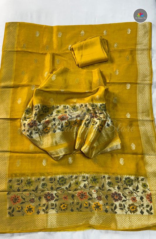 Pure Tusser Silk Salwar Material – Mustard Gold (Unstitched)