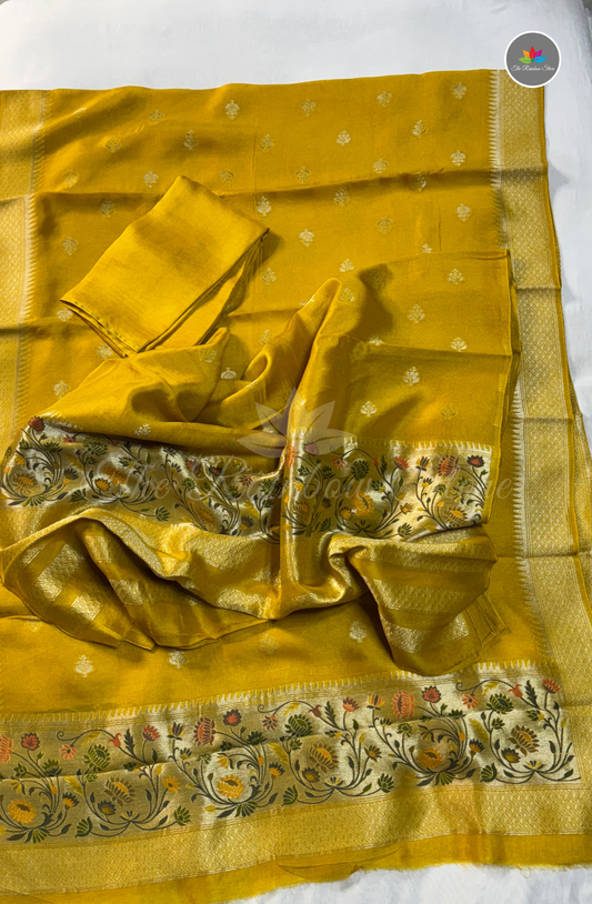 Pure Tusser Silk Salwar Material – Mustard Yellow (Unstiched)