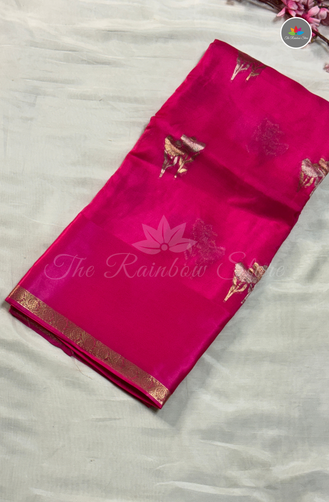 Organza Silk Saree - Rani Pink