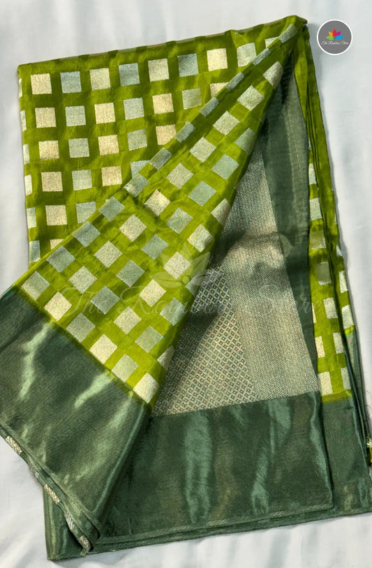 Raw Mango Silk Saree - Parrot Green
