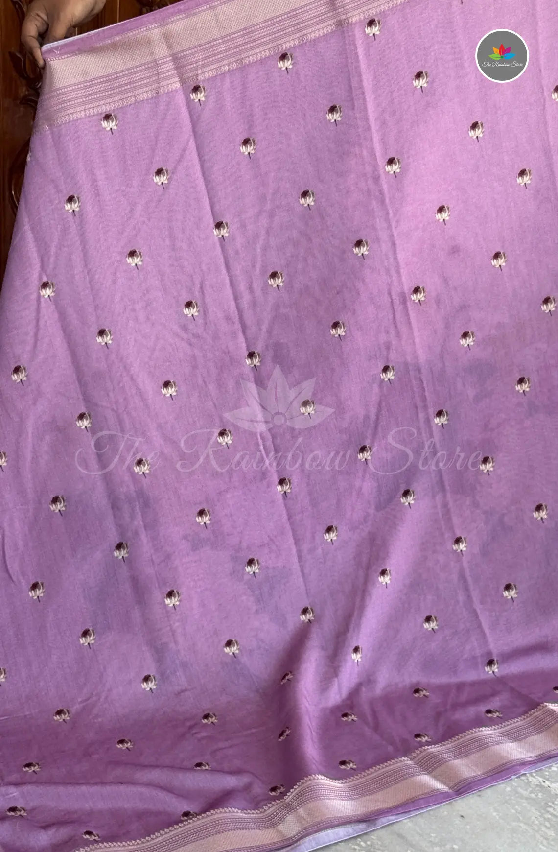 Elegant Ruby Silk with Florals - Off White