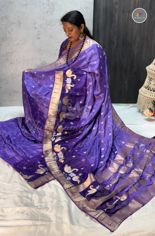 Elegant Satin Mushru Silk With Paithani - Violet