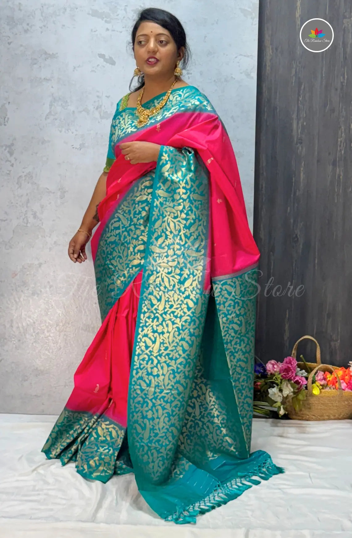 Elegant Semi Silk Saree with Big Border - Rani Pink