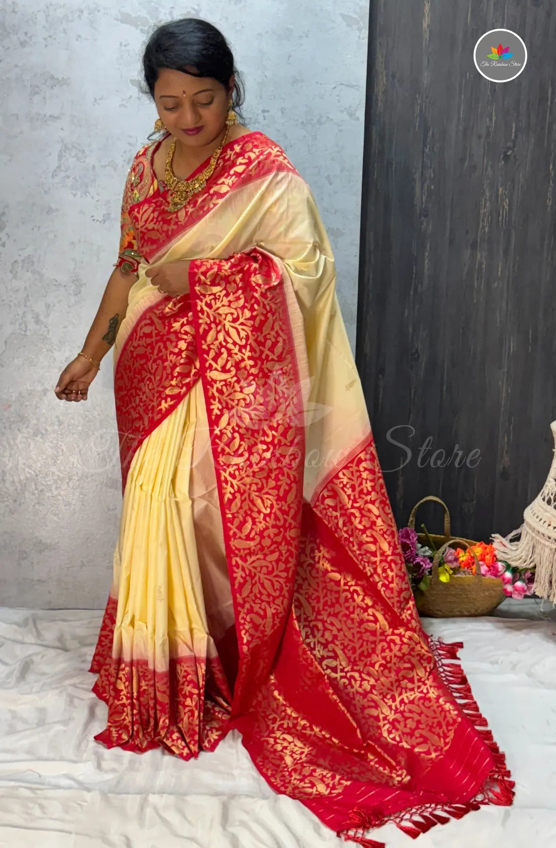 Elegant Semi Silk Saree with Big Border - Soft Cream