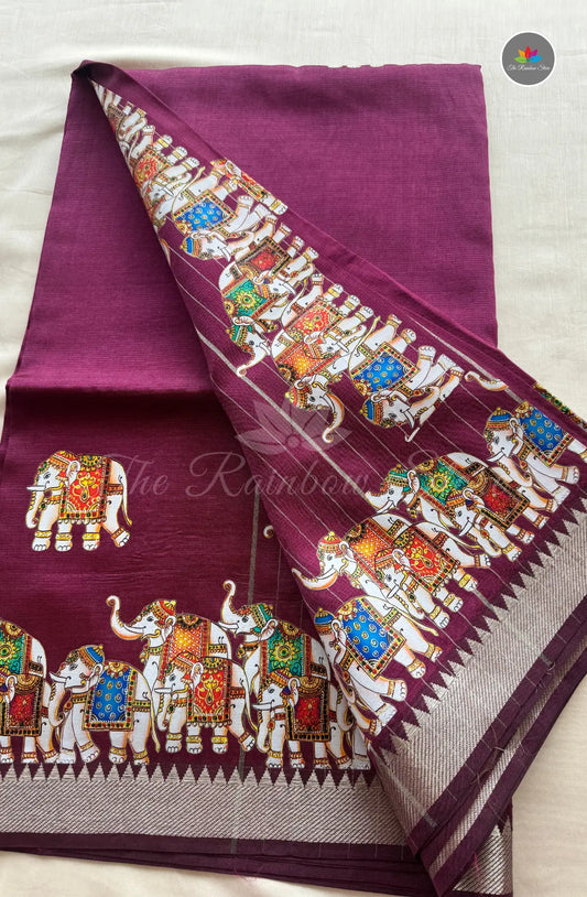Pure Mangalagiri Pattu with Tanjore Paints - Deep Purple