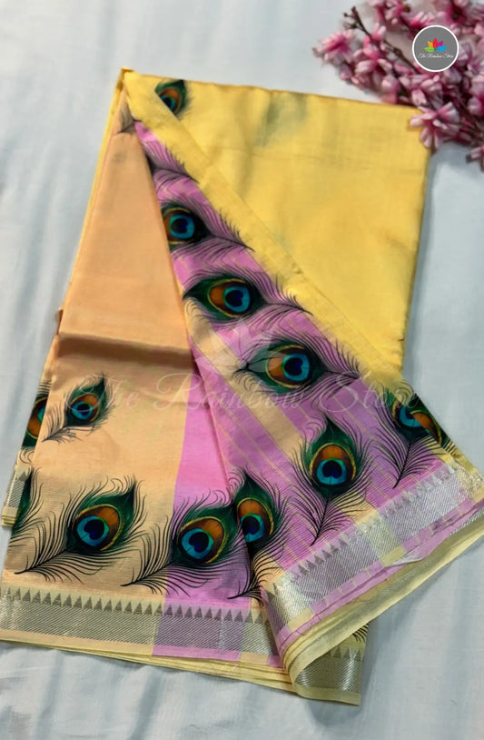 Pure Mangalagiri Pattu with Tanjore Paints - Light Sandal