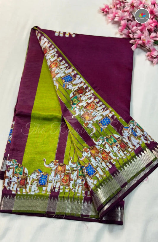 Pure Mangalagiri Pattu with Tanjore Paints - Magenta