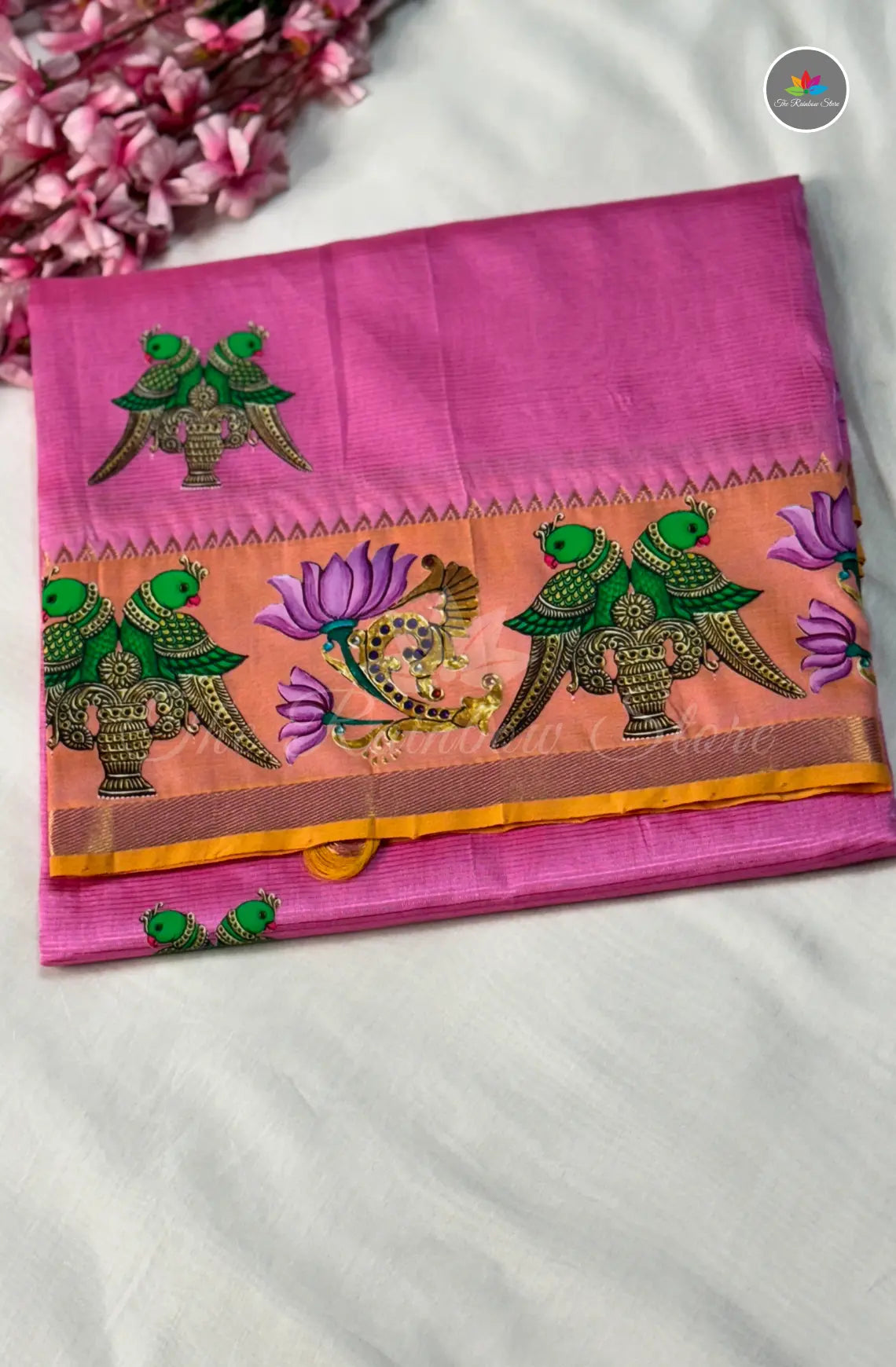 Pure Mangalagiri Pattu with Tanjore Paints - Pink