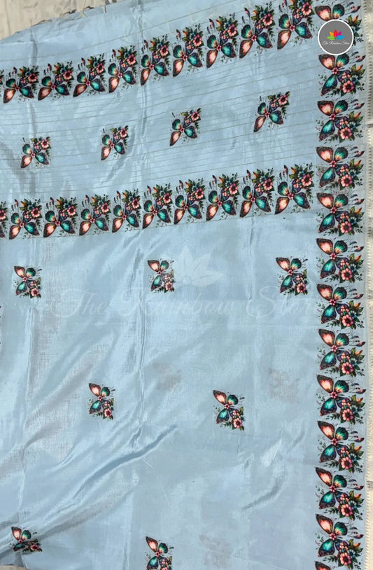 Pure Mangalagiri Pattu with Tanjore Paints - Sky Blue