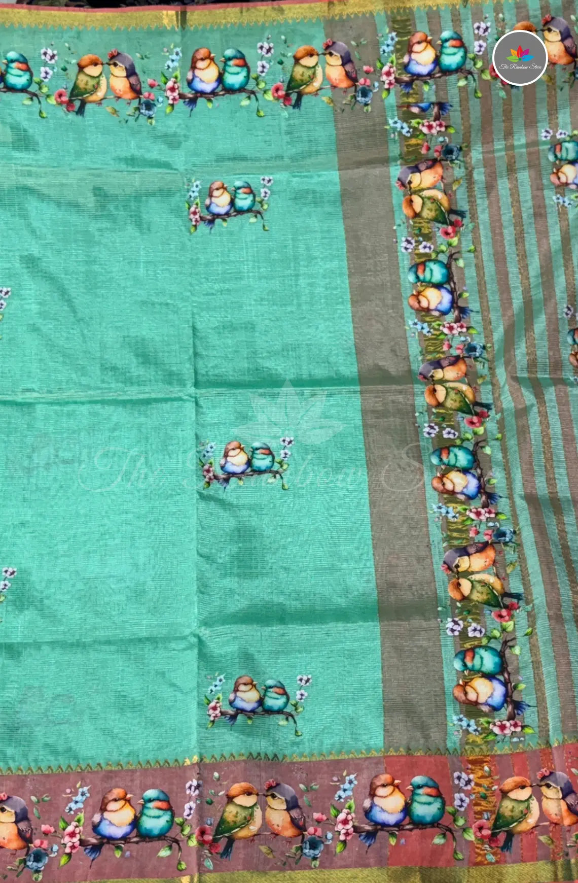 Pure Mangalagiri Pattu with Tanjore Paints - Sky Blue