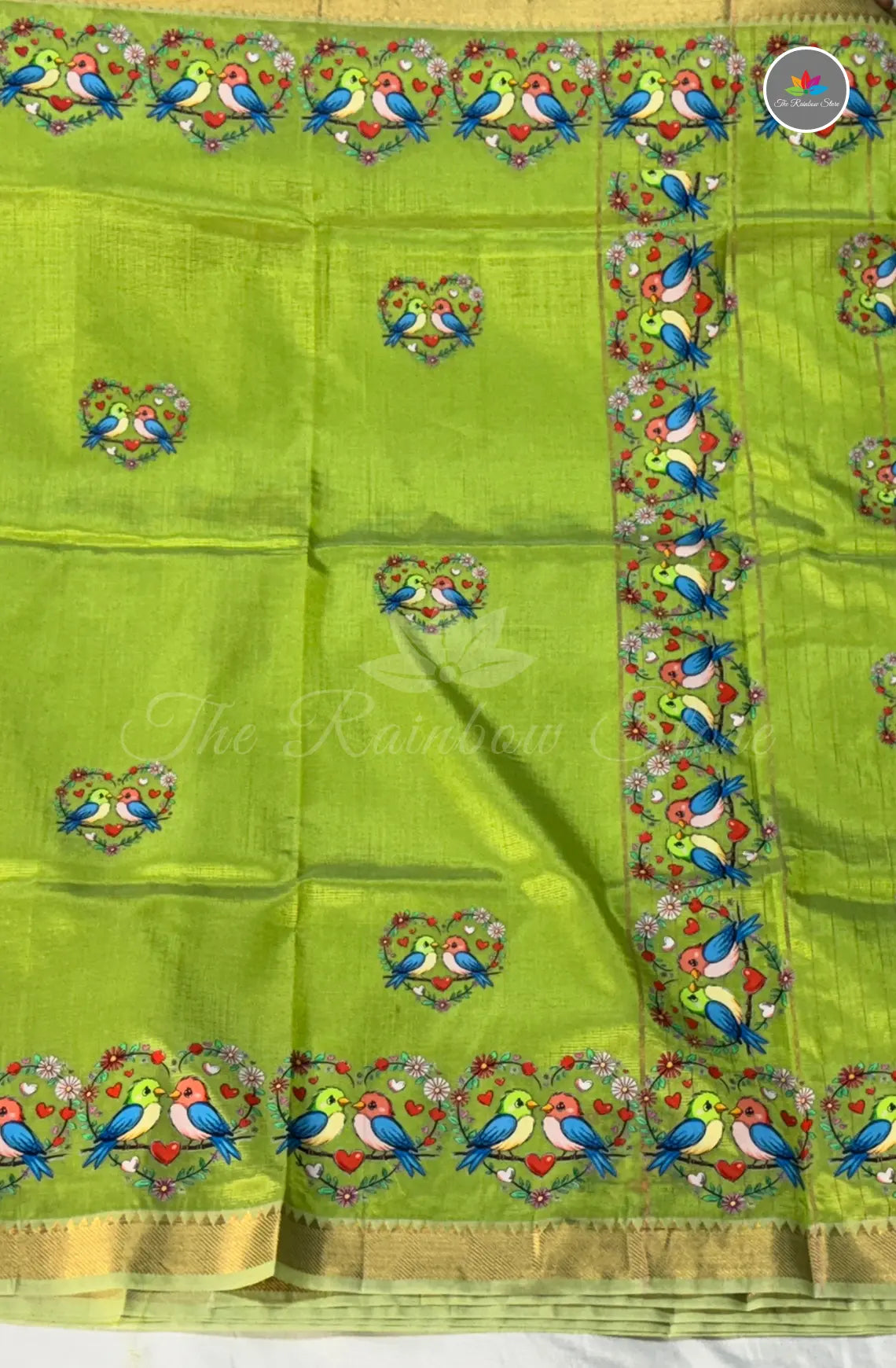 Pure Mangalagiri Pattu with Tanjore Paints - Light Green