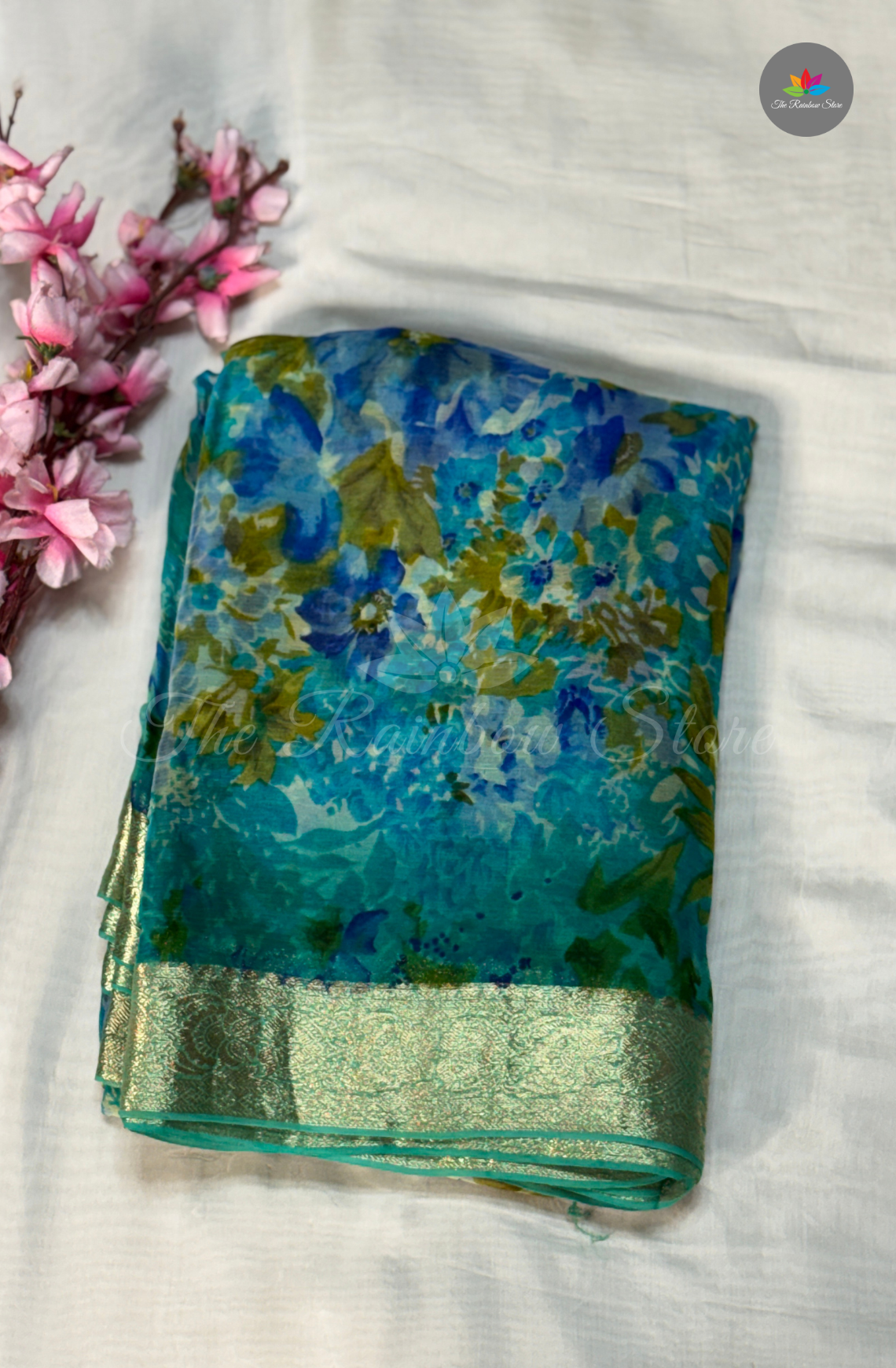 Pure Chiffon Saree- Turquoise Blue
