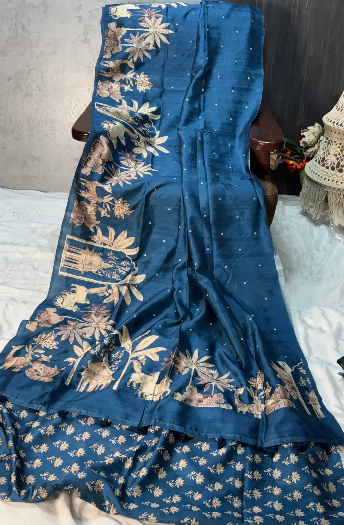 Premium Tussar Silk Saree - Teal Blue