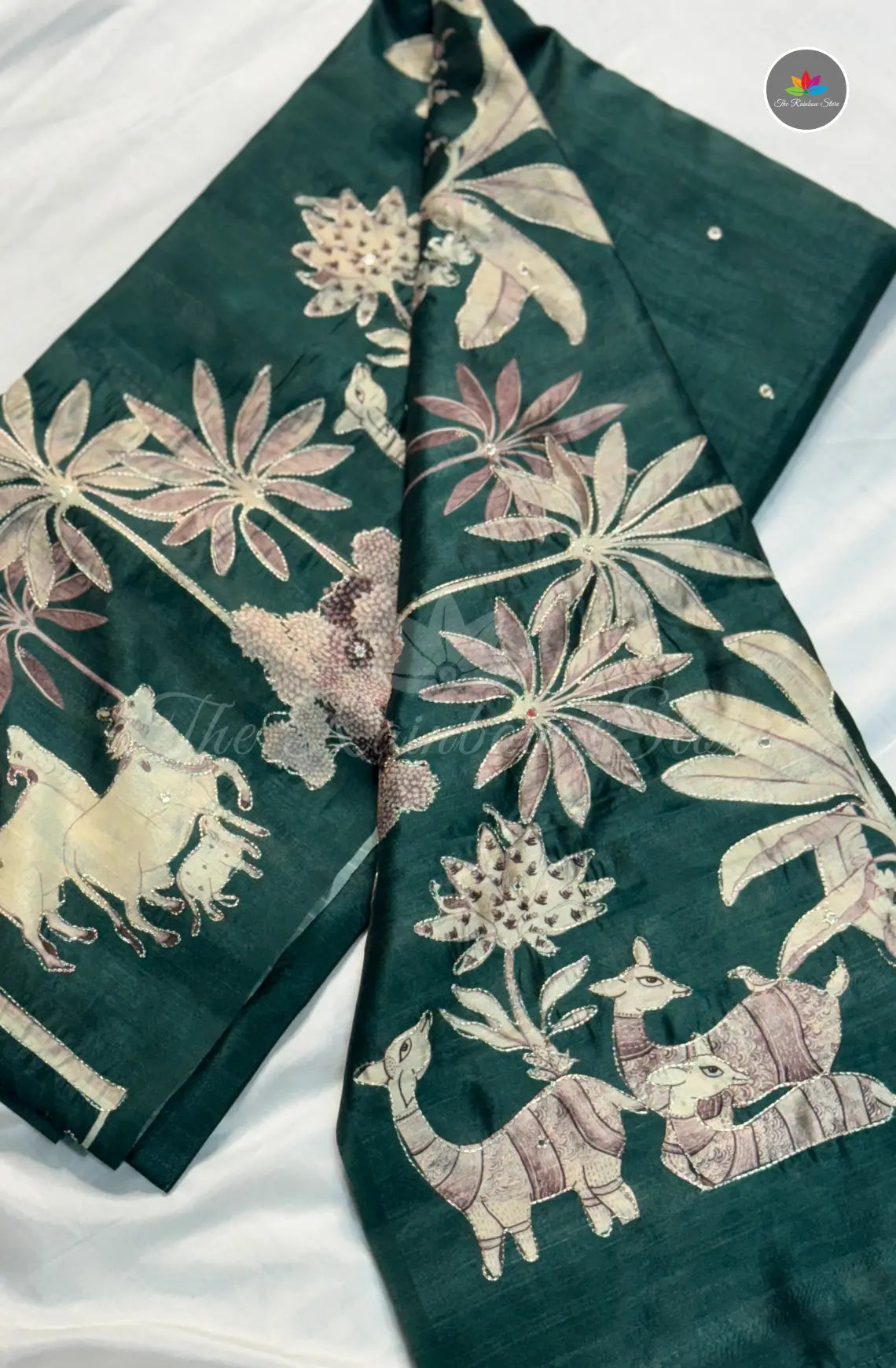 Premium Tussar Silk Saree - Dark Green