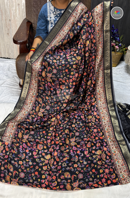 Vintage Crepe Saree - Black