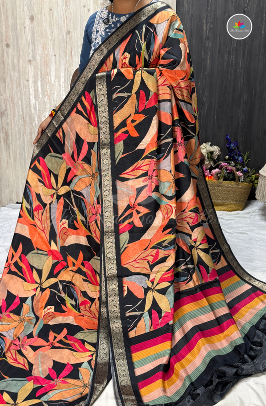 Vintage Crepe Saree - Multi-Colour