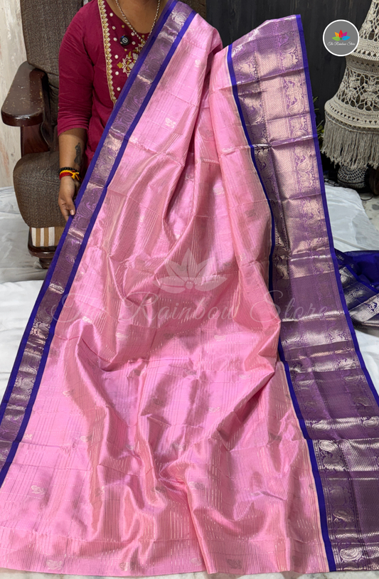 Handloom Mangalagiri Pattu Saree - Pink