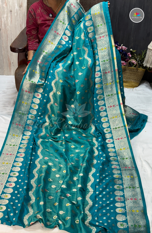 Mushru Silk Saree - Turquoise Blue